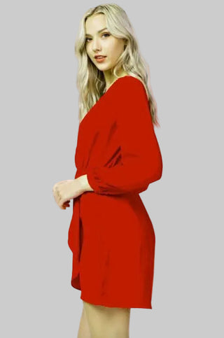 Hannah Cranberry Red Long Sleeve Wrap Dress - Side View