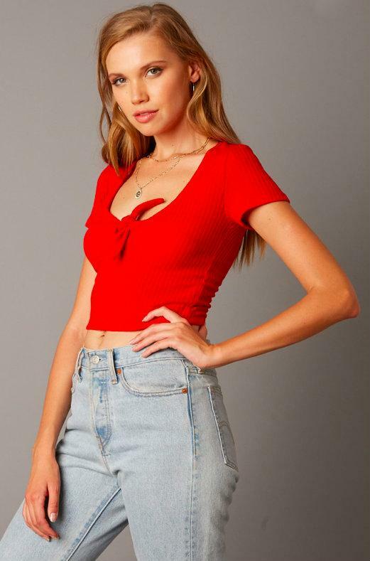 Red Scoop Neck Crop Top