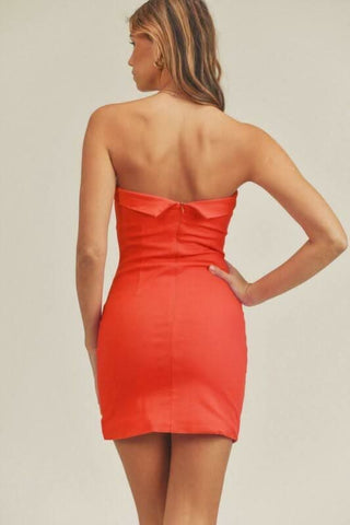 On My Mind Red Strapless Mini Dress - Foldover Neckline Back View