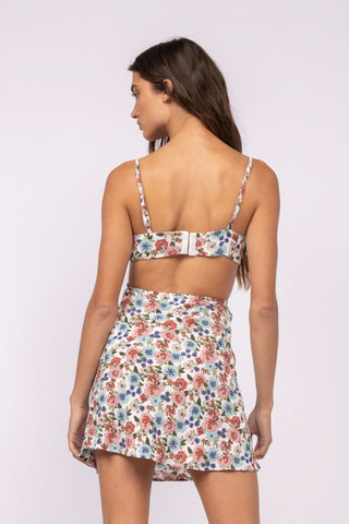 Jamie White Floral Drop Print O-Ring Dress back view | Boho Pink