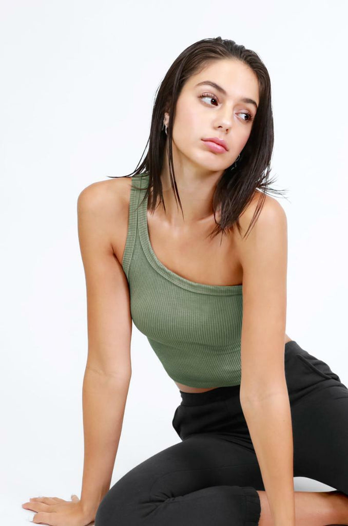 Sage One Shoulder Crop Top