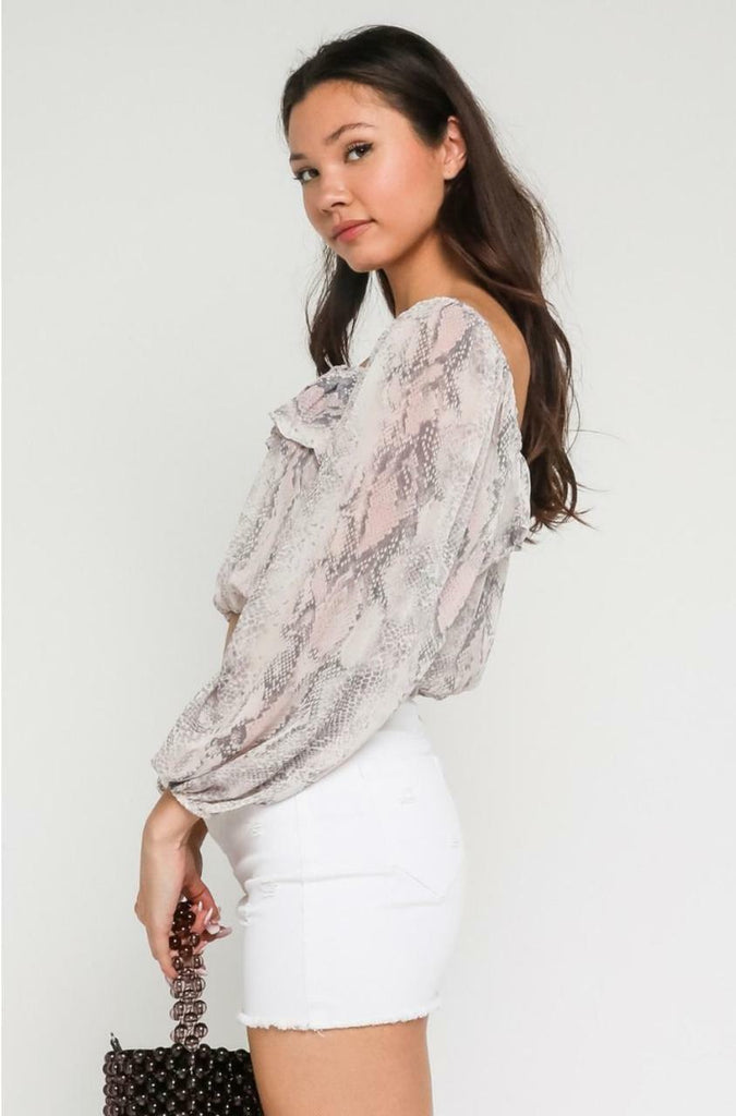 Sheer Sleeve Cropped Blouse Snake