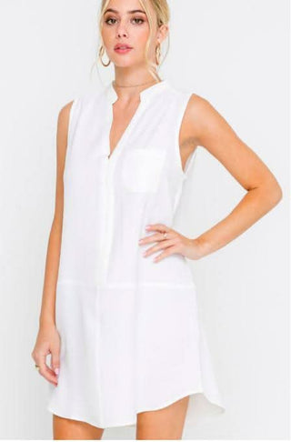 Lush Emma White Sleeveless Shift Dress styled for date night