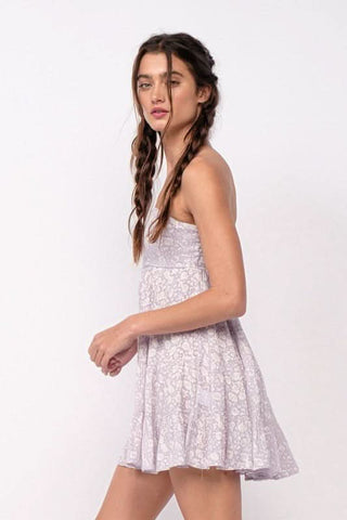 Avery Lavender Floral Print Strapless Mini Dress from our short floral dresses