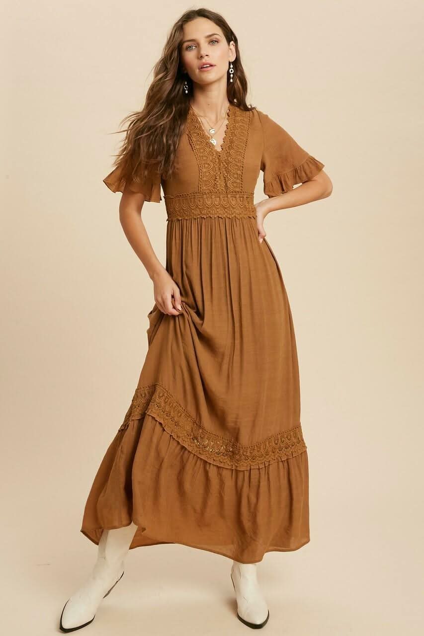 Camel Short Sleeve Casual Maxi Dress - Dress | Boho Pink Camel Short Sleeve Casual Maxi Dress - Dress | Boho Pink