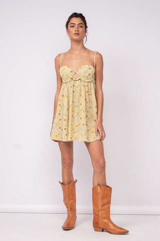Sky To Moove olive floral babydoll mini dress 