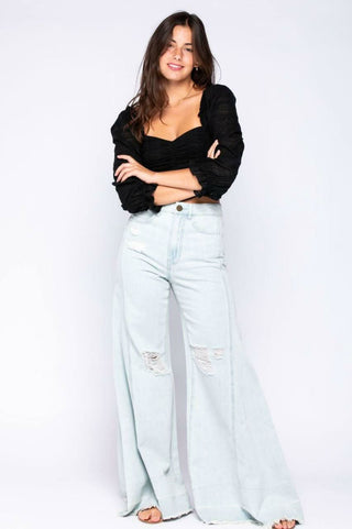 Mikayla Black Ruched Crop Top - Outfit View