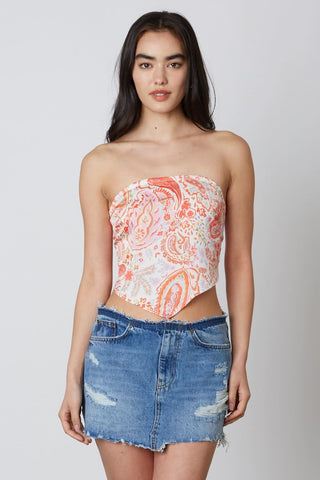 Tahlia Coral Paisley Print Scarf Top - Front View