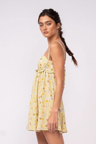 Olive yellow floral cami mini dress with empire waist