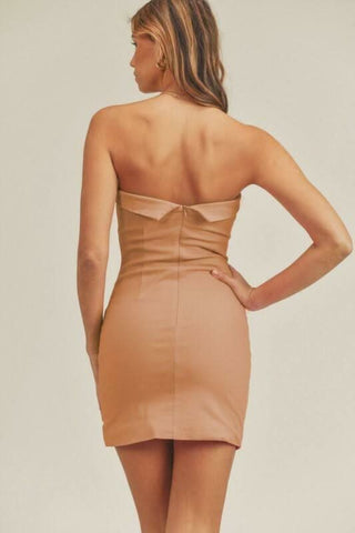 On My Mind Dusty Salmon Strapless Mini Dress - Foldover Neckline - Back View