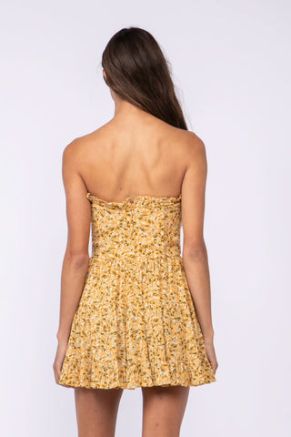 Garden Charm Honey Floral Print Strapless Dress back view | Boho Pink