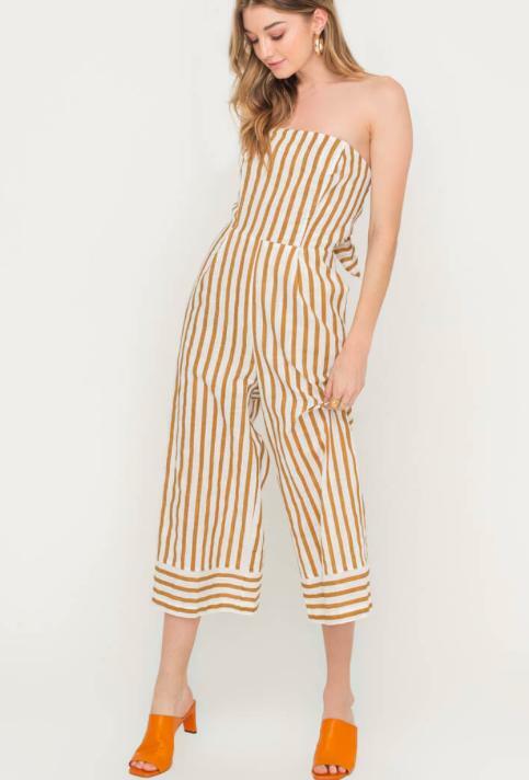 Strapless Striped Cropped Jumpsuit