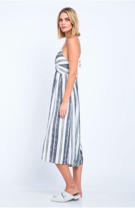 White and Black Striped Cutout Culotte Jumpsuit from our striped jumpsuits