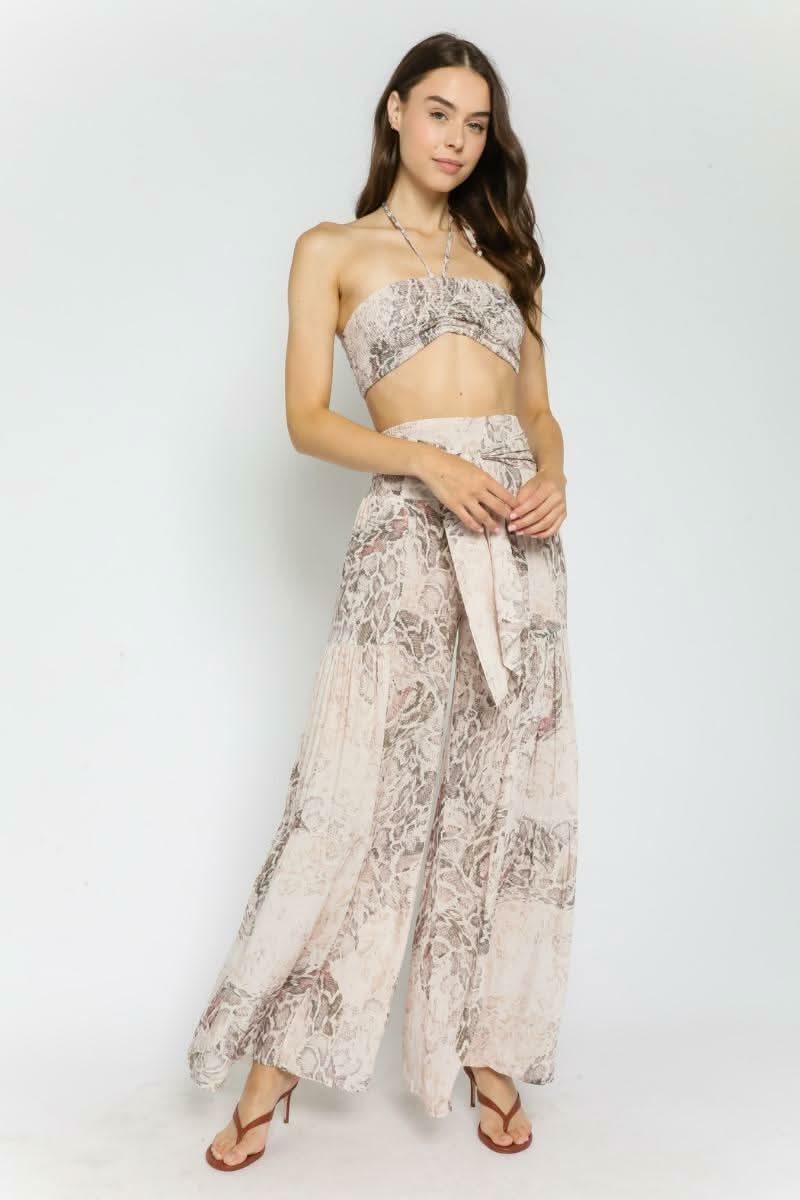 Snake Print Piece Wide Leg Palazzo Pants Set Boho Pink