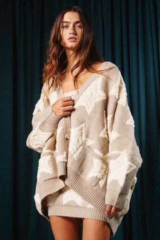 Meet Me At Midnight Taupe Star Cardigan - Detail View
