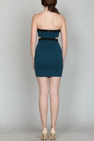 A Cut Above the Rest Teal and Black Strapless Dress - Back View