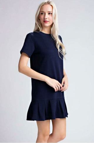 navy mini tee dress with flounce hem