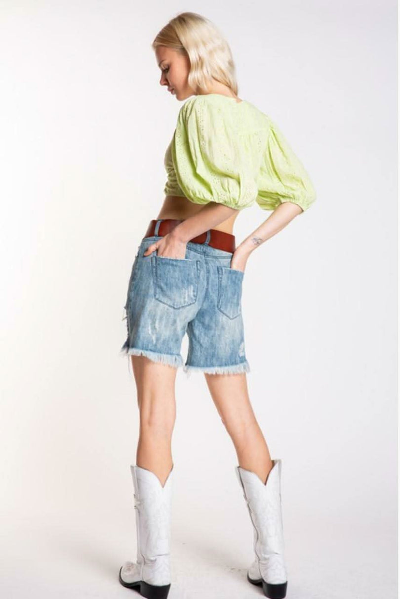 Tie-Front Puff Sleeve Crop Tops