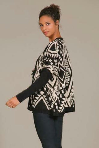 Cardogams - Molly Black Aztec Print Cardigan - Back View