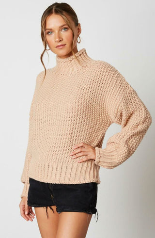 Jess Blush Funnel Neck Knit Sweater - Detailed View