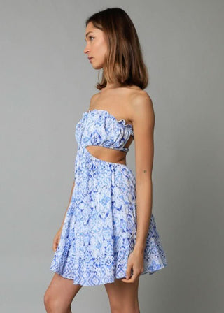 Maeve White and Blue Boho Print Strapless Dress - Side View