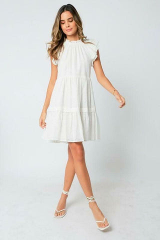 Babydoll Dresses - White Ruffle Mini Dress - Side View