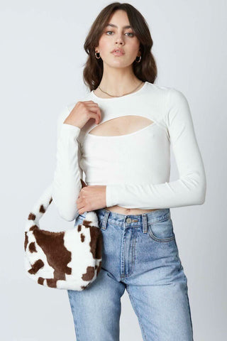 white ribbed backless long sleeve top front