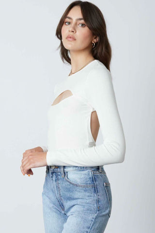 white ribbed backless long sleeve top side