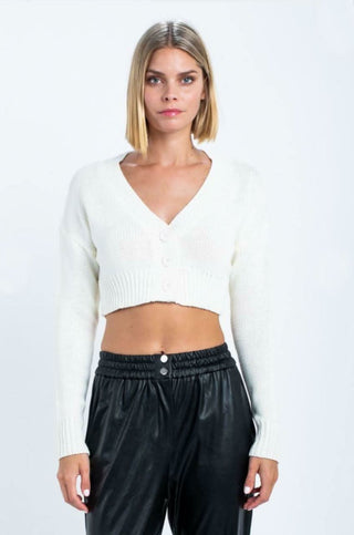 Melanie White Button-Up Cropped Cardigan | Boho Pink