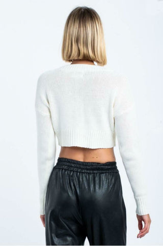 Melanie White Button-Up Cropped Cardigan Back View | Boho Pink