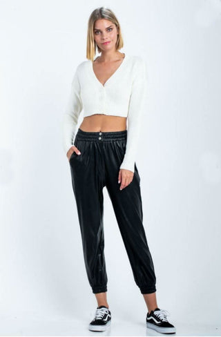 Melanie White Button-Up Cropped Cardigan Outfit View | Boho Pink