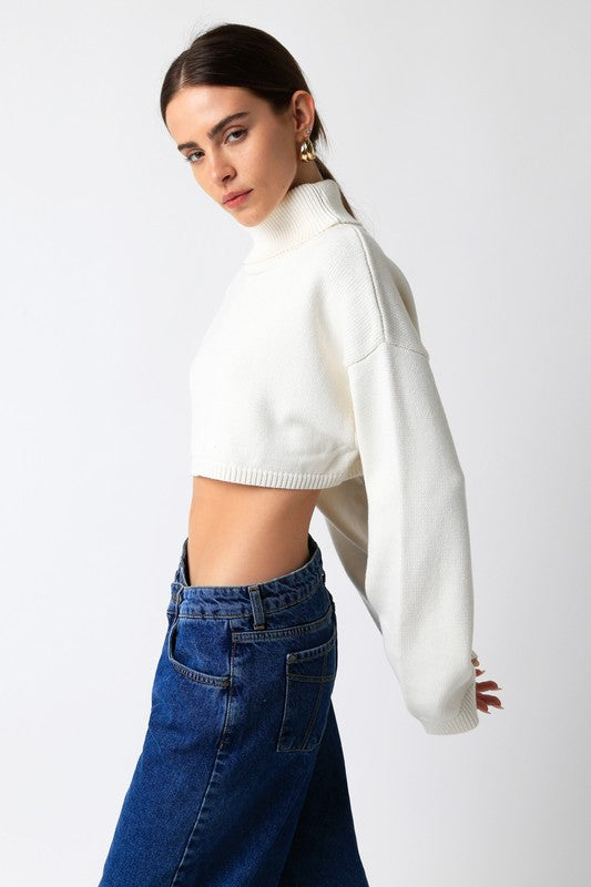 White Cropped Turtleneck Sweater