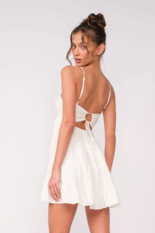 Allie White Eyelet Babydoll Mini Dress - Back View