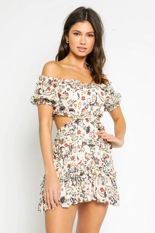 Maya Ivory Floral Off-the-Shoulder Mini Dress front view
