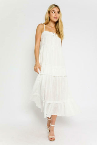 Melina White Tiered Midi Tank Dress - Sundress - Front View