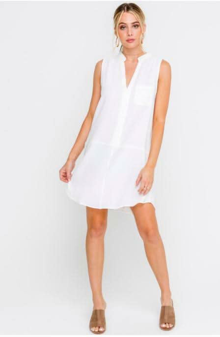 White Sleeveless Shift Dress 