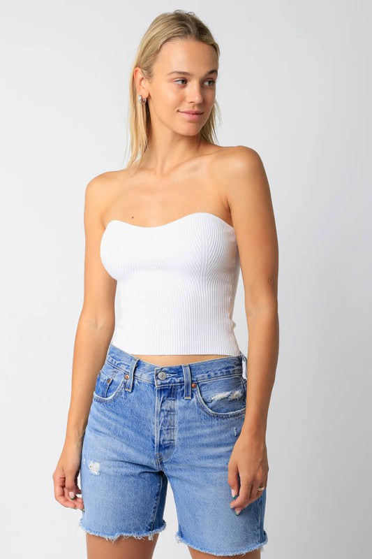 White Strapless Sweater Tube Top