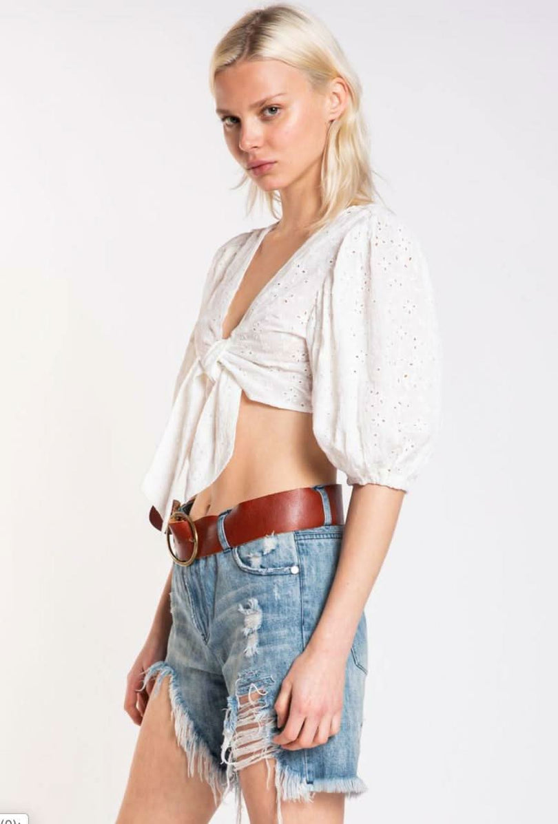 White Tie-Front White Crop Top