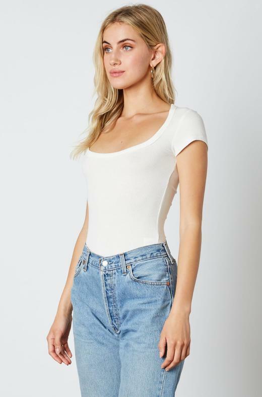 White Scoop Neck Cap Sleeve Tee