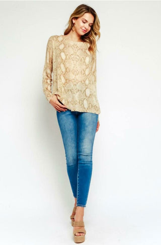Wild Side Khaki Snake Print Sweater - Front View