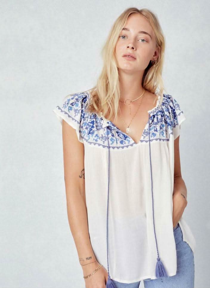 Women White Embroidered Peasant Top